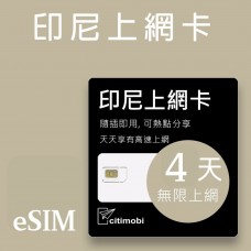 eSIM印尼上網 - 4天吃到飽上網卡 